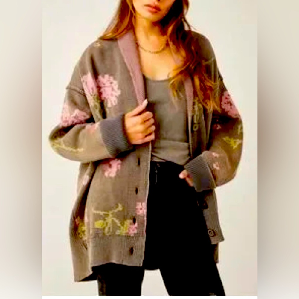 Free People Chamomile Pattern Longline Cotton Cardigan NWOT